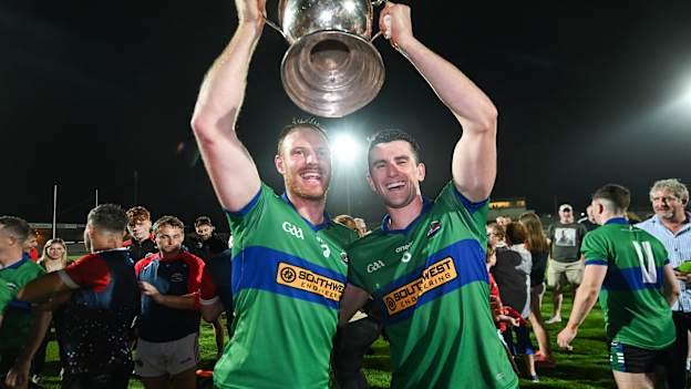 Mark O'Connor, right, and Liam O'Connor of Dingle celebrate with the cup after the Kerry County Senior Football Championship Final match between Dingle and Kenmare Shamrocks at Austin Stack Park in Tralee, Kerry. Photo by David Fitzgerald/Sportsfile