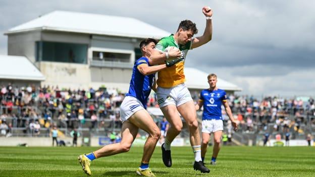 Niall McNamee, Offaly, and Patrick O'Keane, Wicklow, in Tailteann Cup action.