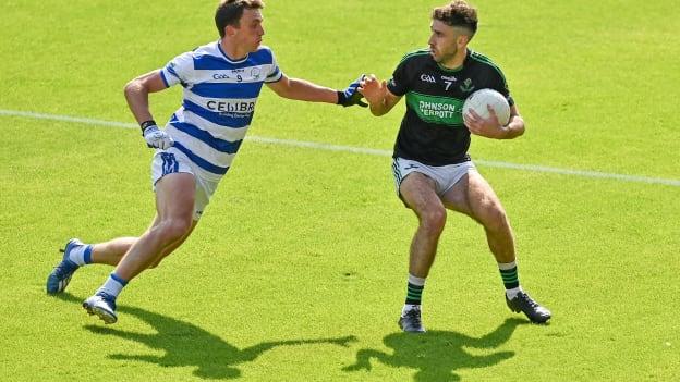 Mark Collins, Castlehaven, and Jack Horgan, Nemo Rangers, in Cork SFC action in 2021. Photo by Brendan Moran/Sportsfile