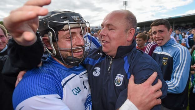 Noel Connors and Derek McGrath celebrate victory over Cork in the 2015 Munster SHC semi-final.