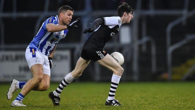Eugene Branagan, Kilcoo, and Conal Keaney, Ballyboden St Enda's, during the AIB All Ireland Club Football Semi-Final at Kingspan Breffni.