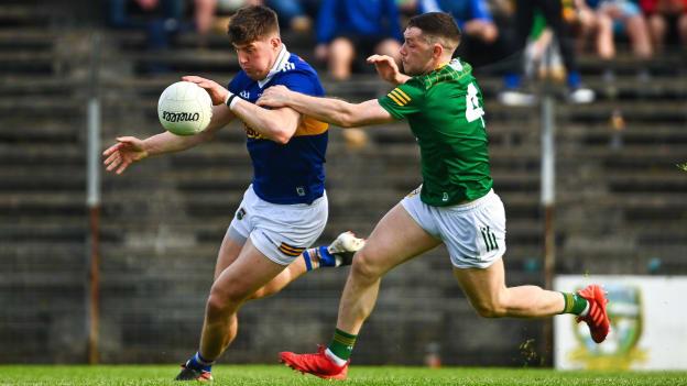 Steven O'Brien of Tipperary in action against Michael Flood of Meath during the Tailteann Cup Group 2 Round 1 match between Meath and Tipperary at Páirc Tailteann in Navan, Meath. Photo by Tyler Miller/Sportsfile.