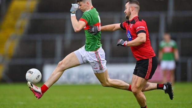 Conor Casey, Gowna, and Conor Connolly, Killygarry, in Cavan SFC Final action.