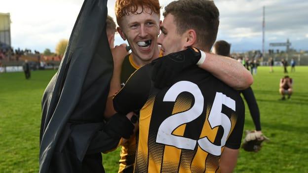 Diarmuid McGann, centre, and Tony Lavin of Strokestown after their side's victory in during the Roscommon County Senior Club Football Championship Final match between Boyle and Strokestown at Dr Hyde Park in Roscommon. 