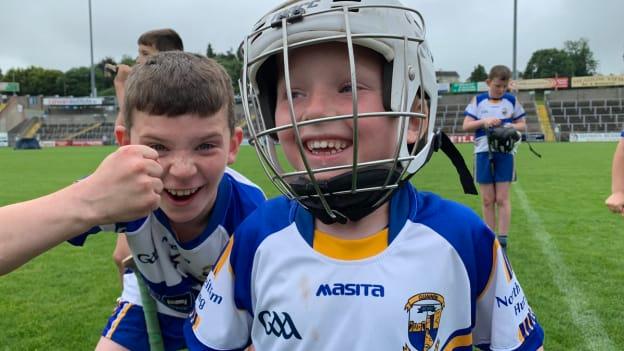Cluainín Iomaint players celebrate after their victory in Final 1 of the 2019 Táin Óg Hurling League. 