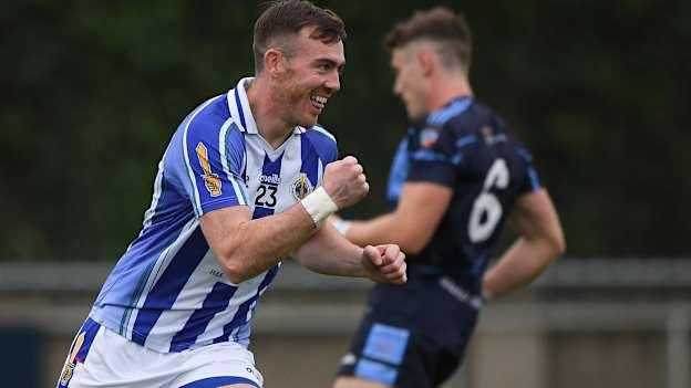 Simon Lambert of Ballyboden St Enda's celebrates after scoring his side's second goal during the Dublin County Senior Football Championship Semi-Final match between Ballyboden St Enda's and St Jude's at Parnell Park in Dublin. 
