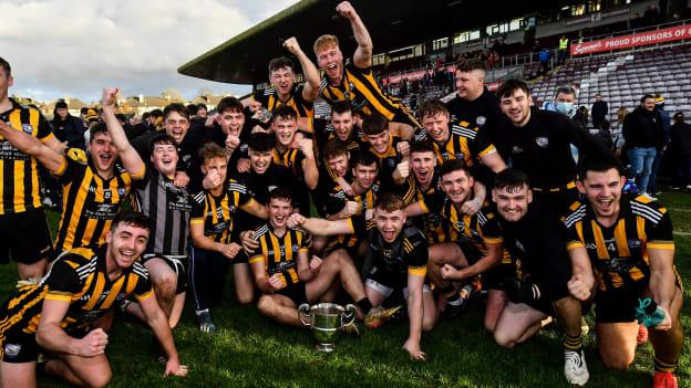 Mountbellew Moylough players celebrate with the cup after victory over Corofin in the Galway SFC Final. 