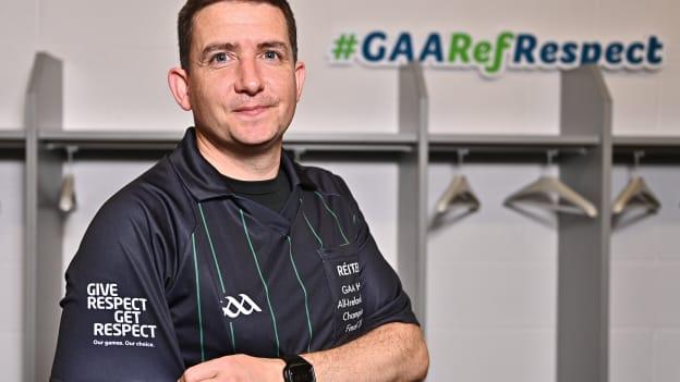 Referee Colm Lyons stands for a portrait during the GAA Referees Respect Day at Croke Park in Dublin.