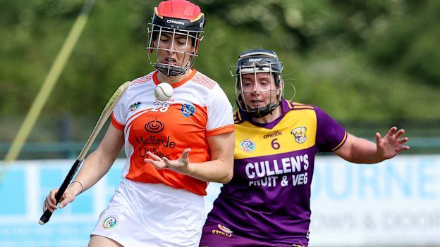 Armagh's Bernie Murray in action against Wexford's Aideen Brennan in the 2021 Camogie Division 3 League Final. 