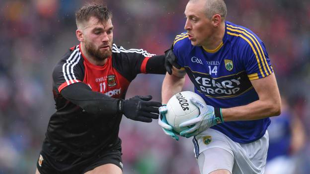 Aidan O Shea, Mayo, and Kieran Donaghy, Kerry, in action at Croke Park.