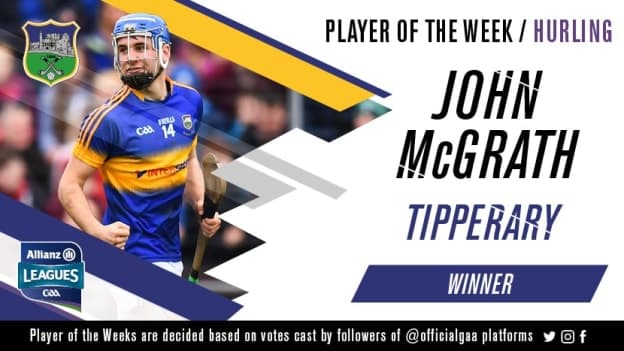 John McGrath has been voted GAA.ie Hurler of the Week.