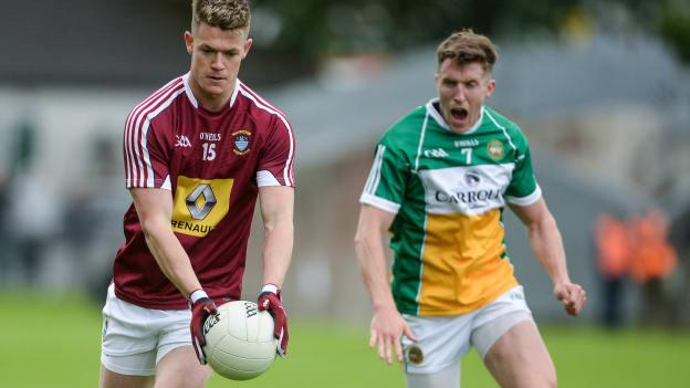 Shane Dempsey, Westmeath, and Cian Donoghue, Offaly, collide at O Connor Park, Tullamore.