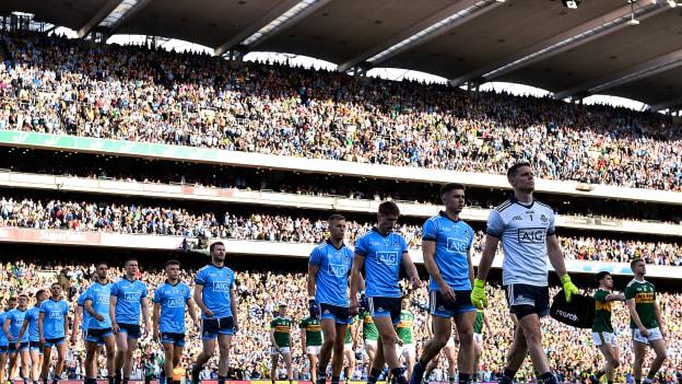 The Dublin and Kerry teams before the 2019 All Ireland SFC Final replay at Croke Park.