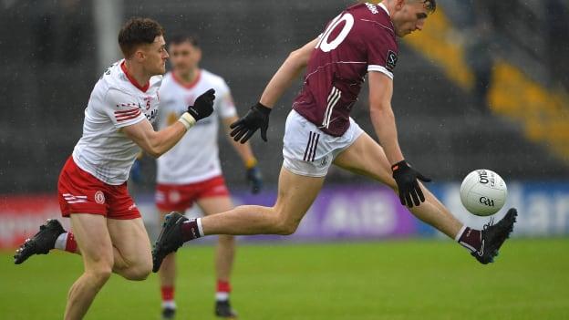 Matthew Tierney of Galway in action against Conor Meyler of Tyrone during the GAA Football All-Ireland Senior Championship Round 1 match between Galway and Tyrone at Pearse Stadium in Galway. Photo by Ray Ryan/Sportsfile.