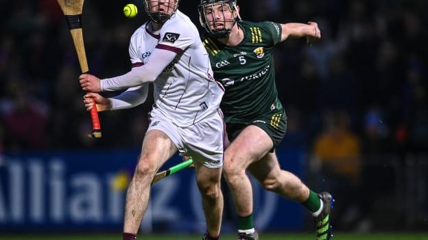 Donal O'Shea, Galway, and Conor Foley, Wexford, in Allianz Hurling League action. Photo by Piaras Ó Mídheach/Sportsfile