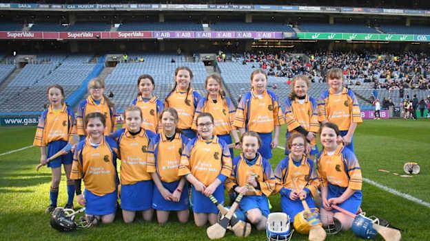 Ailis Malone and her St. Rynagh's Camogie Club team-mates pictured at Croke Park. 