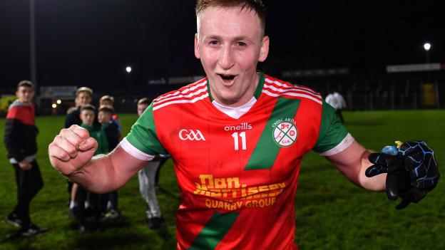 Shane O'Neill of Palatine celebrates after his side's victory in the AIB Leinster GAA Football Senior Club Championship Round 1 match between Palatine and St Patrick's at Netwatch Cullen Park in Carlow.