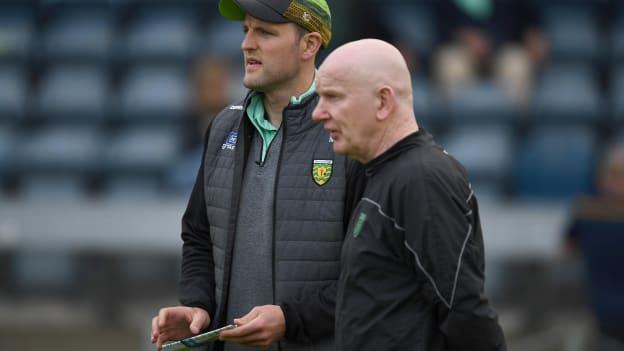 Michael Murphy, left, and Donegal manager Declan Bonner before the Allianz Football League Division 1 semi-final match between Donegal and Dublin at Kingspan Breffni Park in Cavan. 
