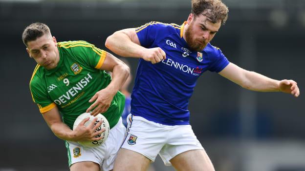 Paddy Kennelly, Meath, and Conor Berry, Longford, in Leinster SFC action at Glennon Brothers Pearse Park.