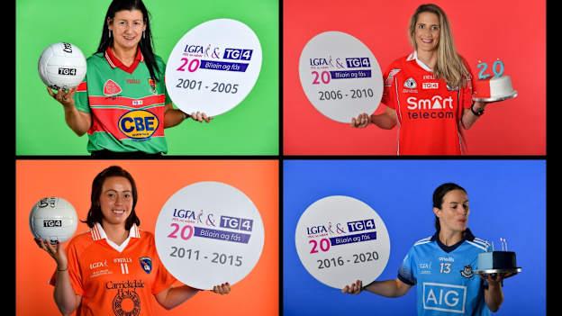 All-Ireland winning captains Christina Heffernan, Mags McAlinden, Juliet Murphy, and Sinead Aherne from the various eras of TG4's partnership.