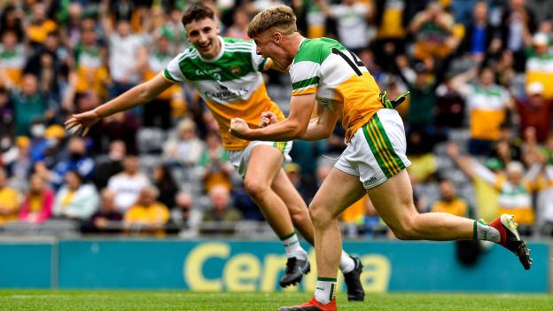 Offaly's Jack Bryant and Morgan Tynan celebrate at Croke Park.