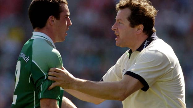 Fermanagh manager, Charlie Mulgrew, issues instructions to Niall Bogue during the closing stages of the 2004 All-Ireland SFC Quarter-Final. 