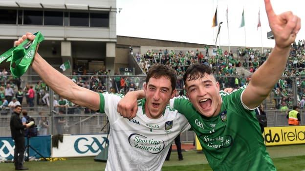 Limerick's Nickie Quaid and Kyle Hayes celebrate at Croke Park.