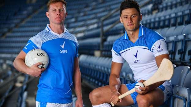 Dublin footballer Ciaran Kilkenny and Wexford hurler Lee Chin pictured at the launch of Sure's online GAA trivia quiz. 