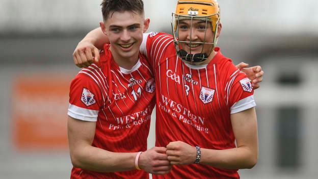 St Raphael's Adrian Prendergast and Adam Nolan celebrate at Bord Na Mona O'Connor Park.