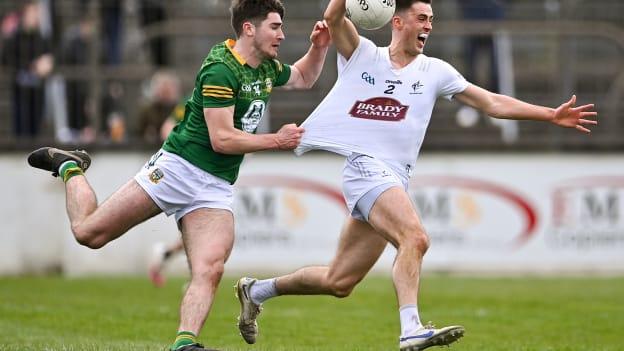 Mick O'Grady of Kildare is fouled by Diarmuid Moriarty of Meath during the Allianz Football League Division 2 match between Kildare and Meath at St Conleth's Park in Newbridge, Kildare.