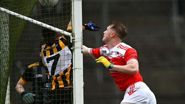 Paul Carey of Pádraig Pearses palms in his side's crucial first half goal at Dr. Hyde Park. 