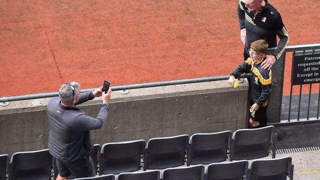 Kilkenny manager Brian Cody gets a photo with a Kilkenny supporter after yesterday's game between Kilkenny and Clare at Croke Park in Dublin