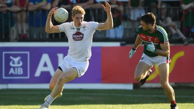 Daniel Flynn, Kildare, and Ger Cafferkey, Mayo, in action at St Conleth's Park, Newbridge.