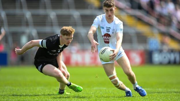 Oisin O'Sullivan, Kildare, and Luke Casserly, Sligo, in action during the Eirgrid All-Ireland U20 Championship Final at Kingspan Breffni. Photo by Stephen McCarthy/Sportsfile