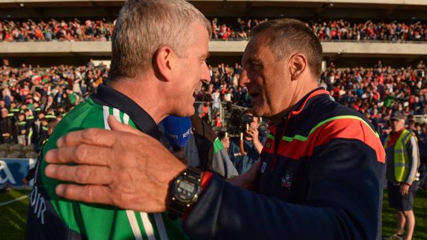 John Kiely and John Meyler following the Munster Senior Hurling Championship clash at Pairc Ui Chaoimh last month.