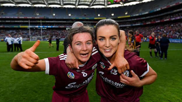 Aoife Donohue and Noreen Coen celebrate at Croke Park.