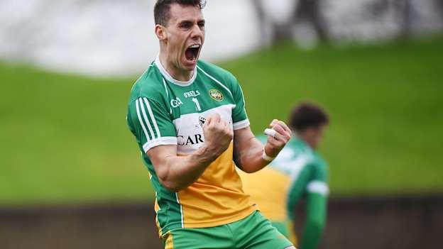 Niall McNamee of Rhode celebrates after the final whistle of the AIB Leinster GAA Football Senior Club Championship Semi-Final game between Sean O Mahonys and Rhode at the Gaelic Grounds in Drogheda, Co Louth.