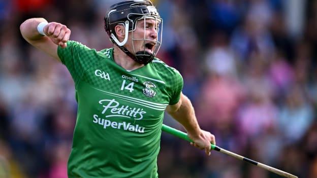 Naomh Éanna's Conor McDonald celebrates at Chadwicks Wexford Park. Photo by Piaras Ó Mídheach/Sportsfile