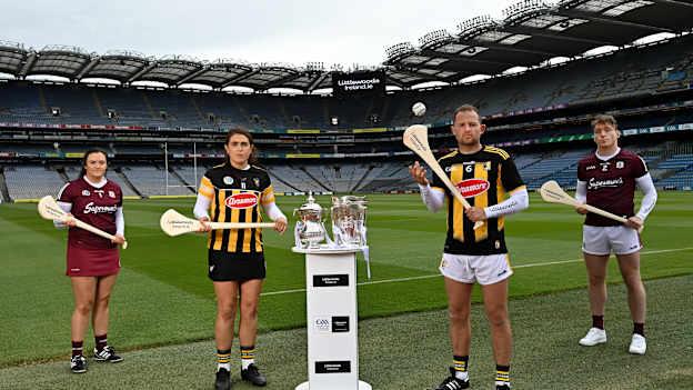Sarah Healy of Galway, left, Miriam & Padraig Walsh of Kilkenny and Shane Cooney of Galway in attendance during the launch of the Littlewoods Ireland Camogie Leagues Finals and All-Ireland Senior Hurling Championship at Croke Park in Dublin. The Littlewoods Ireland Division 1 Camogie League final is live on RTE this Sunday the 20th June at 7.30pm. The All-Ireland Senior Hurling Championship begins Saturday 26th of June #StyleOfPlay.