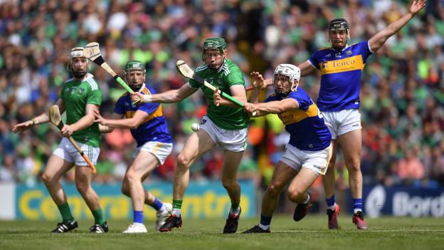 William O’Donoghue of Limerick gets away Niall O'Meara of Tipperary during the 2019 Munster GAA Hurling Senior Championship Final match between Limerick and Tipperary at LIT Gaelic Grounds in Limerick. 