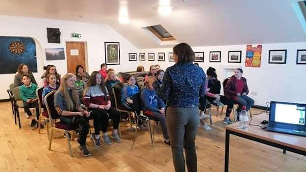 Buncrana's Under 12 and 14 Ladies Football teams at a recent nutrition talk in the club.