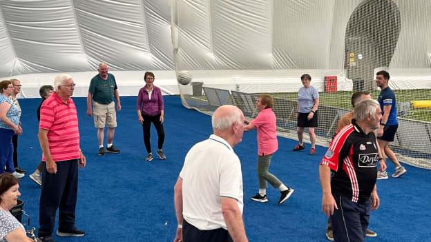 Participants at a Walking Gaelic football training session at the University of Galway Connacht GAA Airdome in Bekan. 