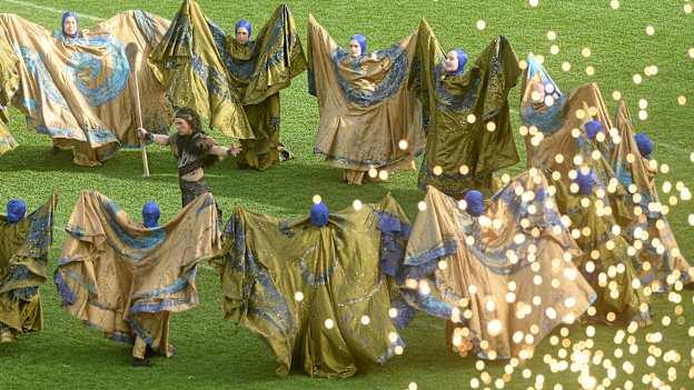Actor and dancers during the Laochra show at Croke Park.