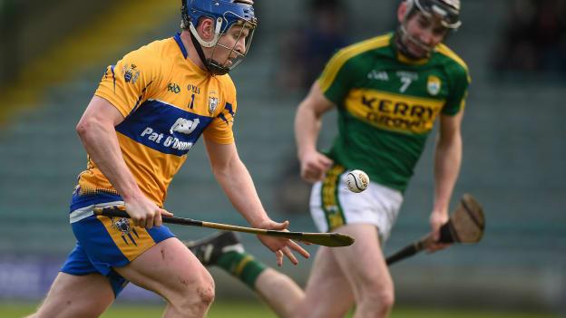 Podge Collins, Clare, and Darren Dineen, Kerry, in action at Austin Stack Park, Tralee.