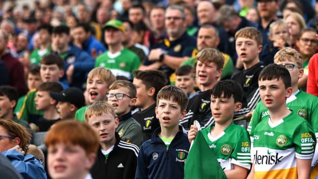 Supporters look on during the Electric Ireland Leinster GAA Minor Hurling Championship Final match between Laois and Offaly at MW Hire O'Moore Park in Portlaoise, Laois.