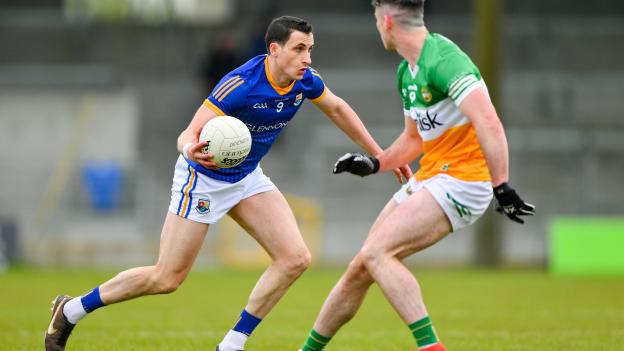 Darren Gallagher, Longford, and Conor McNamee, Offaly, in Leinster SFC action at Glennon Brothers Pearse Park. Photo by Ray McManus/Sportsfile
