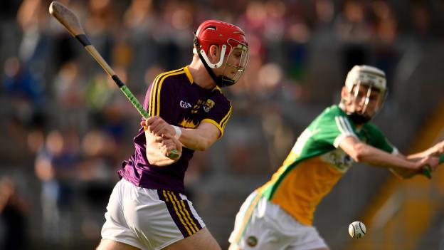 Conall Clancy, Wexford, and Dara Maher, Offaly, during Wednesday's Bord Gais Energy Leinster Under 20 Semi-Final at Bord Na Mona O'Connor Park.