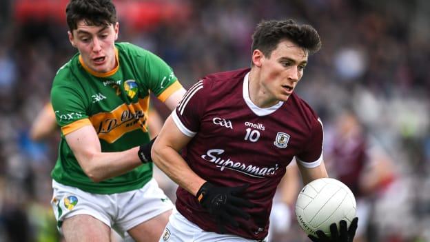 Finnian Ó Laoi, Galway, and Mark Diffley, Leitrim, in Connacht SFC action at Pearse Stadium.