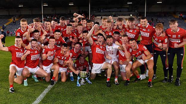Cork players celebrate with the cup after the Electric Ireland Munster Minor Hurling Championship Final match between Cork and Waterford at Semple Stadium in Thurles, Tipperary