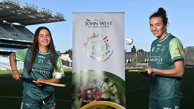 John West Féile Ambassador and Kilkenny Camogie player Denise Gaule, right, and Whitehall Colmcille's Megan Foster in attendance at the launch of John West Féile, 2021 at Croke Park in Dublin.